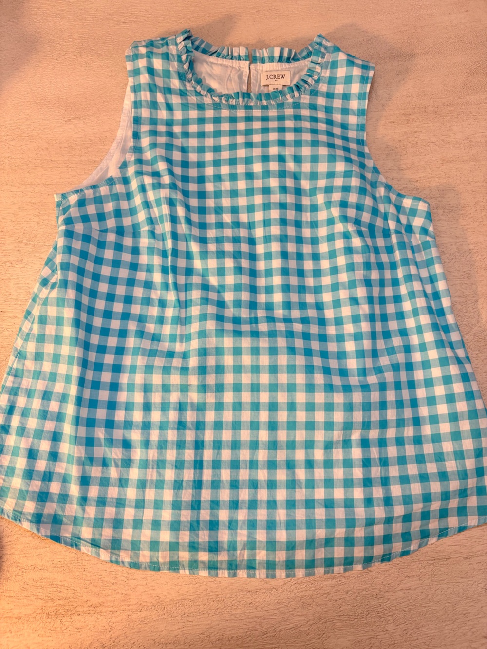 J. Crew Factory Turquoise and White Gingham Blouse